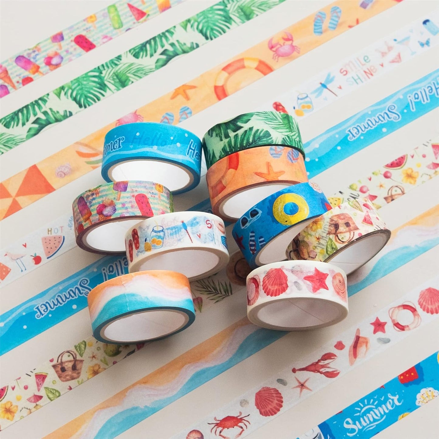 YUBBAEX 10 Rolls Four Seasons Washi Tape Set Beach Ice Cream Masking Decorative Tapes (Summer)