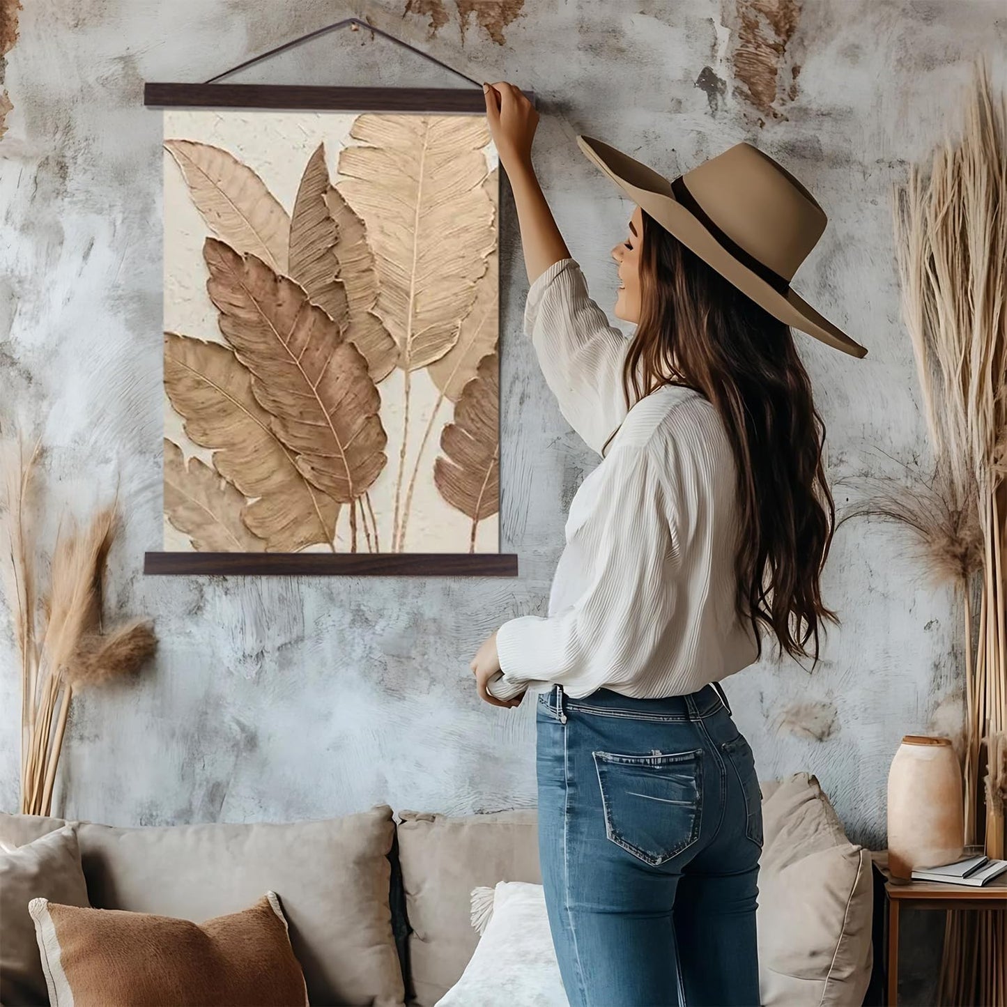 Artmag Magnetic Poster Hanger Frame, Light Wood Wooden Magnet Canvas Artwork Print Poster Hangers for 14x17 14x20 14x22 Frames Hanging Kit (Walnut, 14")