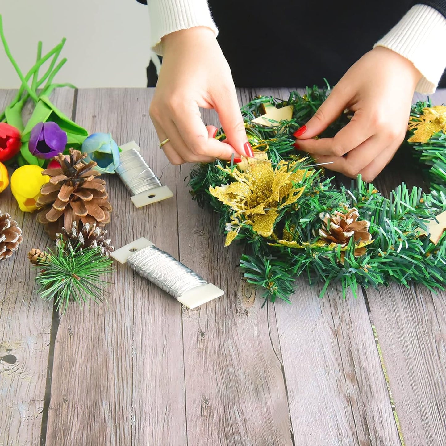 Hapeper 22 Gauge Floral Flexible Wire for Christmas Wreath Tree, Flower Arrangements, 3 Pack 114 Yards (Silver)