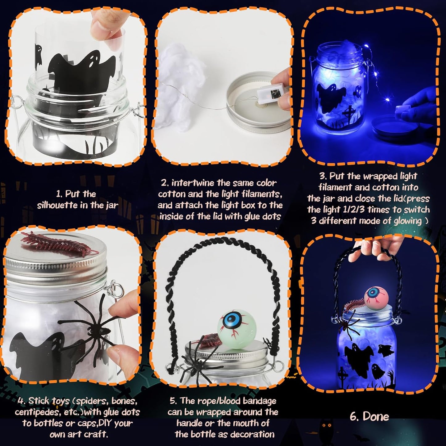 Halloween Crafts Activities For Kids Ages 4-12,8 Pack Glass Mason Jar for School Halloween Art Activities,Halloweens Craft Supplies,DIY Lantern Jar for Gifts Halloween Party Favors,Classroom Prizes