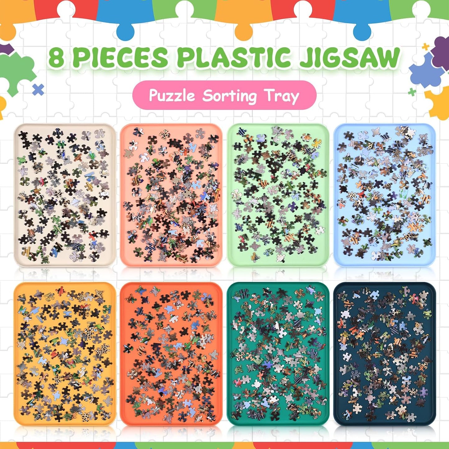 8 Pcs 12'' x 8.7'' Extra Large Puzzle Sorting Trays Stackable Puzzle Trays for Sorting Piece Sorter Jigsaw Storage Accessory for Sorting 2000/3000/5000/6000 Pieces
