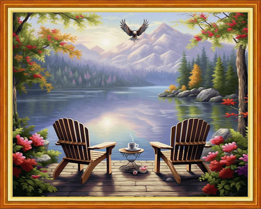 Magxvouy Cross Stitch Kits Stamped Full Range of Embroidery Kits,Cross Stitch Patterns Needlework Kits for Beginners 11CT Printed Kits& Rest by The Lake 16x20 inch