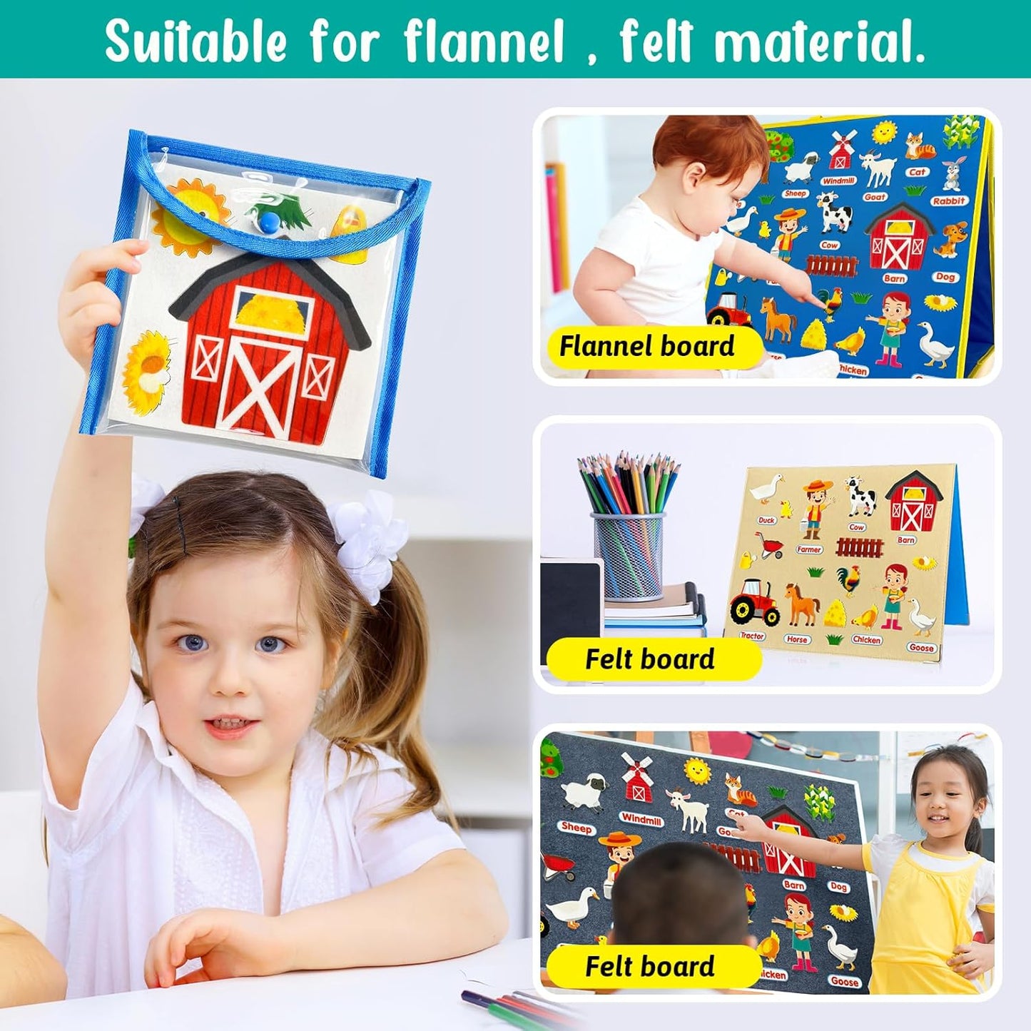 Felt Flannel Board Story Pieces for Toddlers Preschool, Kids Interactive Storytelling Teaching Play Kits with Words Felt Pieces (New Farm)
