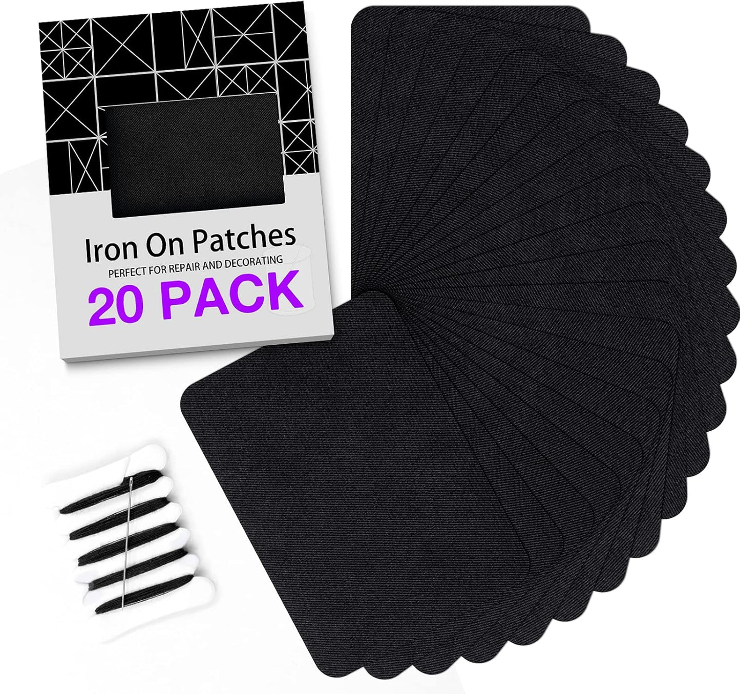 HTVRONT Iron on Patches for Clothing Repair, Fabric Patches Iron on, Classic Black Repair Decorating Kit 20 Pieces Iron on Patch Size 3.7" by 4.9" (9.5 cm x 12.5 cm)