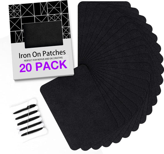 HTVRONT Iron on Patches for Clothing Repair, Fabric Patches Iron on, Classic Black Repair Decorating Kit 20 Pieces Iron on Patch Size 3.7" by 4.9" (9.5 cm x 12.5 cm)