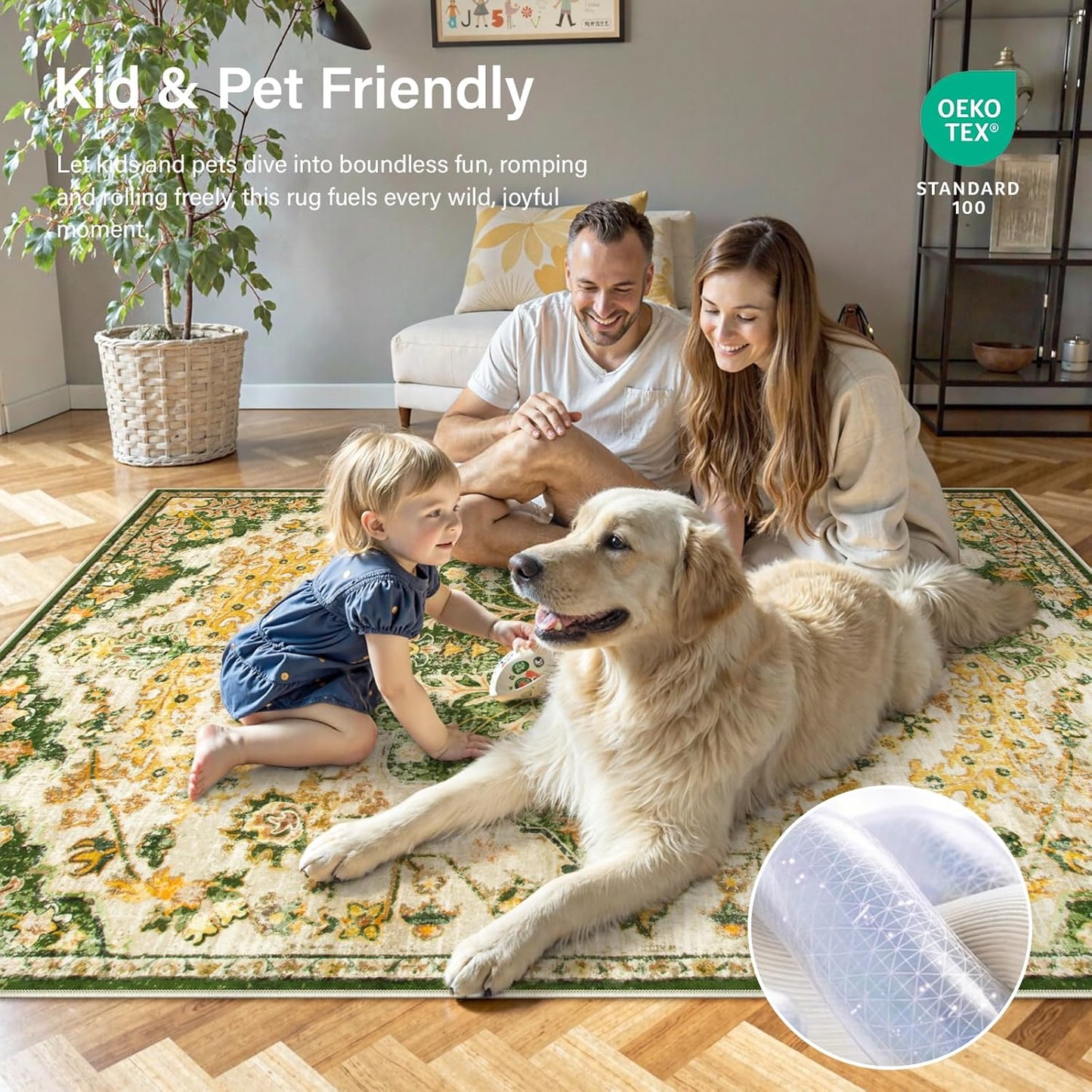 Lahome Bohemian Floral Medallion Area Rug - 3x5 Soft Rug for Bedroom Living Room Mat, Cute Washable Indoor Floor Throw Carpet for Office Entry Way Apartment Dressing Room RV, Yellow/Green/Multi