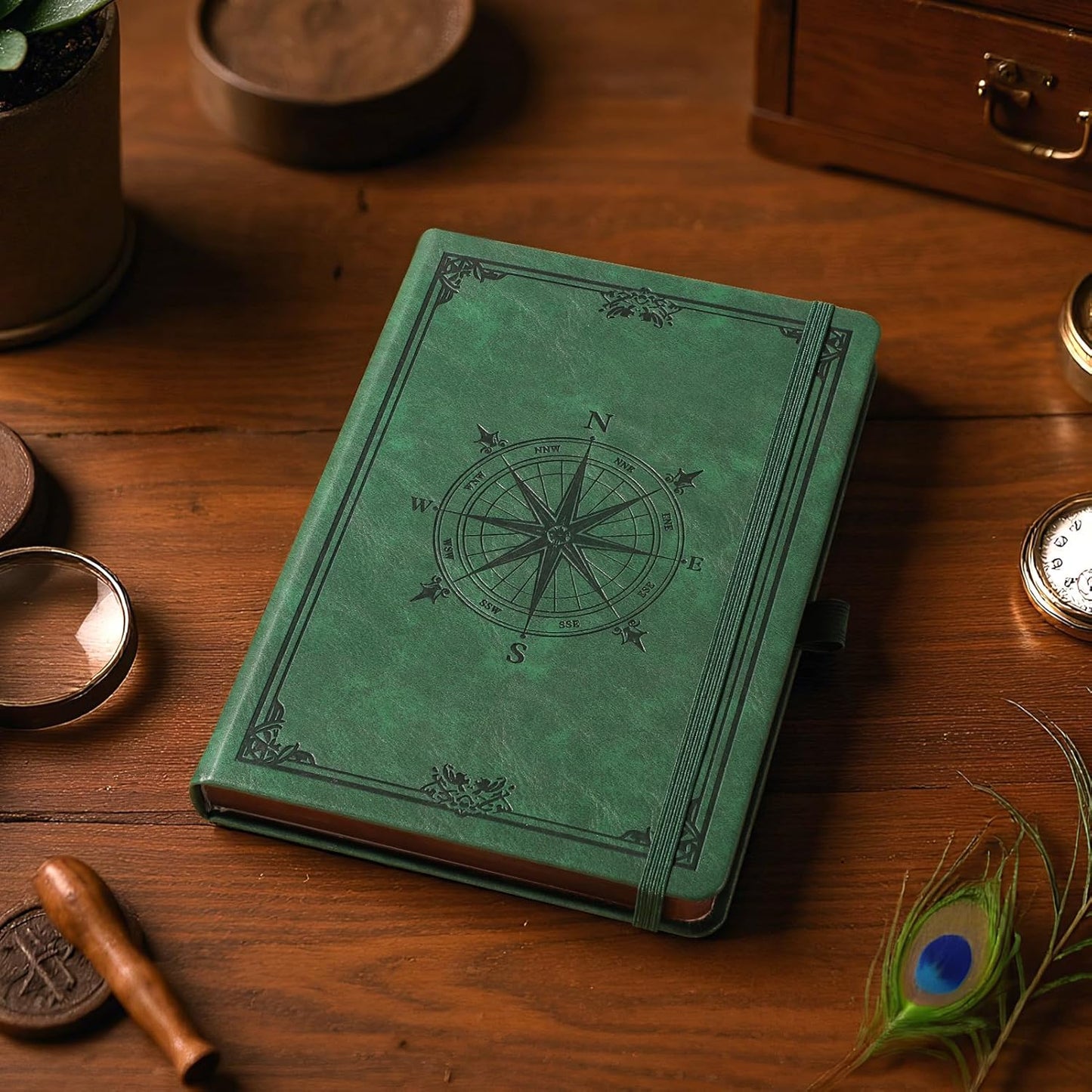 AHGXG Thick Journal Blank Notebook for Men - 320 Numbered Pages A5 Notebook for Writing, 100gsm Plain Paper, Vintage Leather Hardcover, for Women Work Office School, 5.75'' X 8.38''- Dark Green