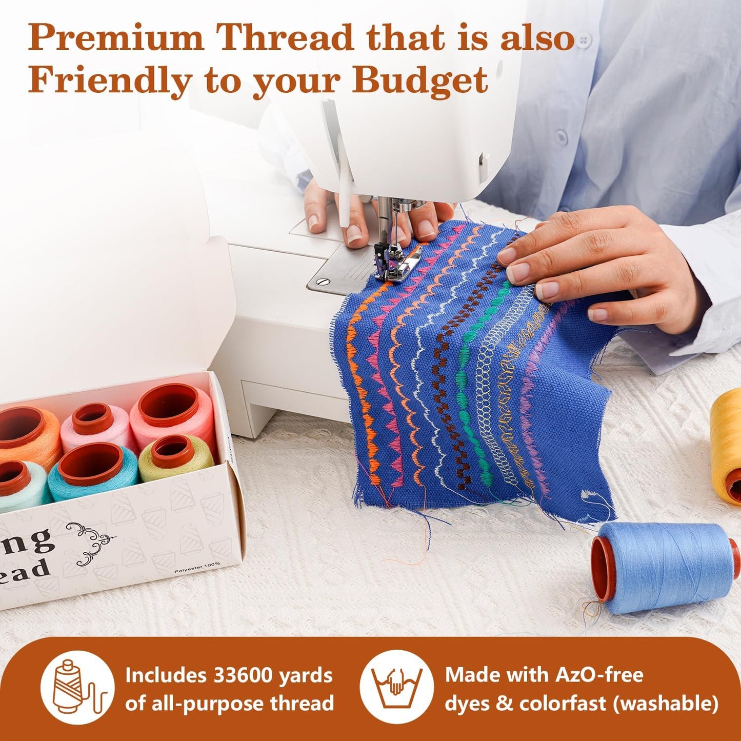 12PCS Sewing Thread Kit 30wt Spools,12 Colors,Assorted Colors Each 800 Yards of Polyester Threads for Sewing Hand and Machine,Stitching, Quilting, Serger (ZH-12PCSYMXBZ)