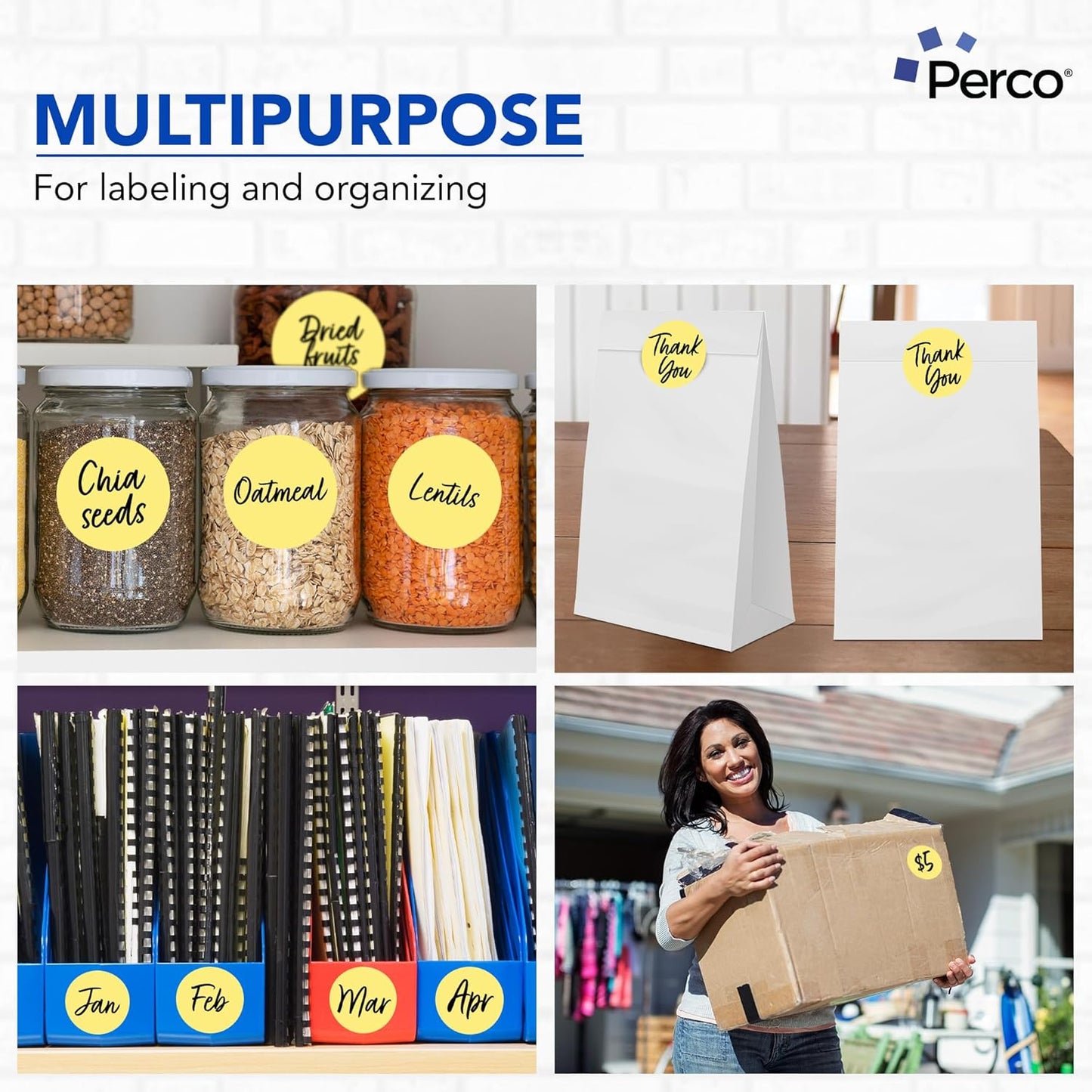 Perco Gold 3-Inch Round Circle Dot Sticker Labels with Permanent Adhesive for Wedding Invitations - 500 Labels per Roll - Vibrant Colors, Strong Adhesion - Made in USA