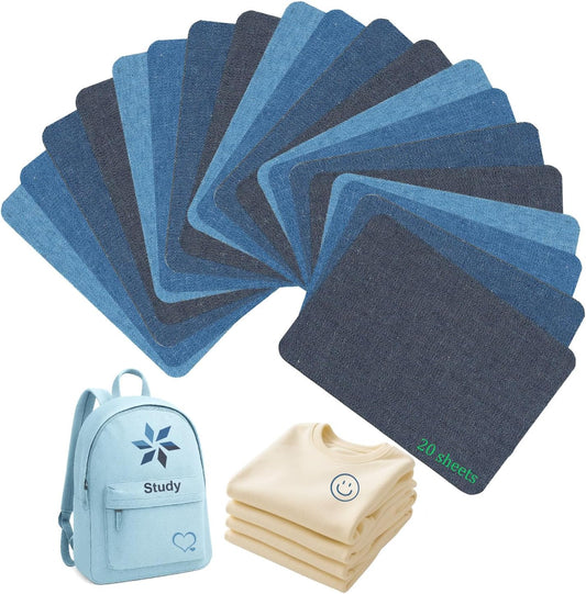 Iron-On Fabric Patches for Clothing, 20 Sheets 3" by 4-1/4", Durable Washable Iron On or Sew On Repair Patches for Jeans, Denim Jackets, Pants, Shirts, Bags, Backpacks, DIY Crafts