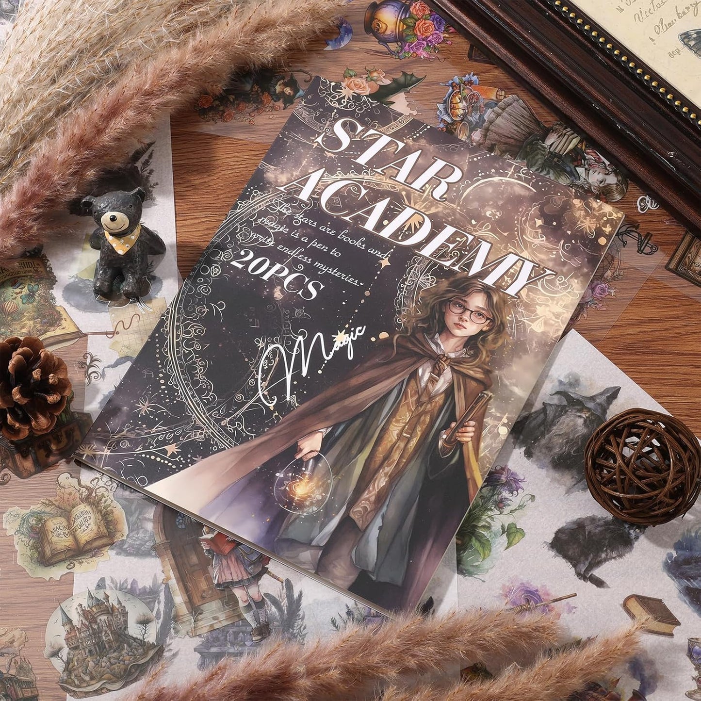 Fantasy Scrapbook Stickers 20 Sheets 240 Pre-Cut Magic Washi Stickers for Journaling PET Transparent Book Sticker Decorative or DIY Paper Crafts, Arts and Crafting Projects