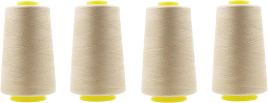 Mandala Crafts 4 Pack of Serger Threads Cones Spools - 40S/2 24000 Yards Polyester Cream Threads for Sergers Machine and Overlock Quilting Sewing Machine