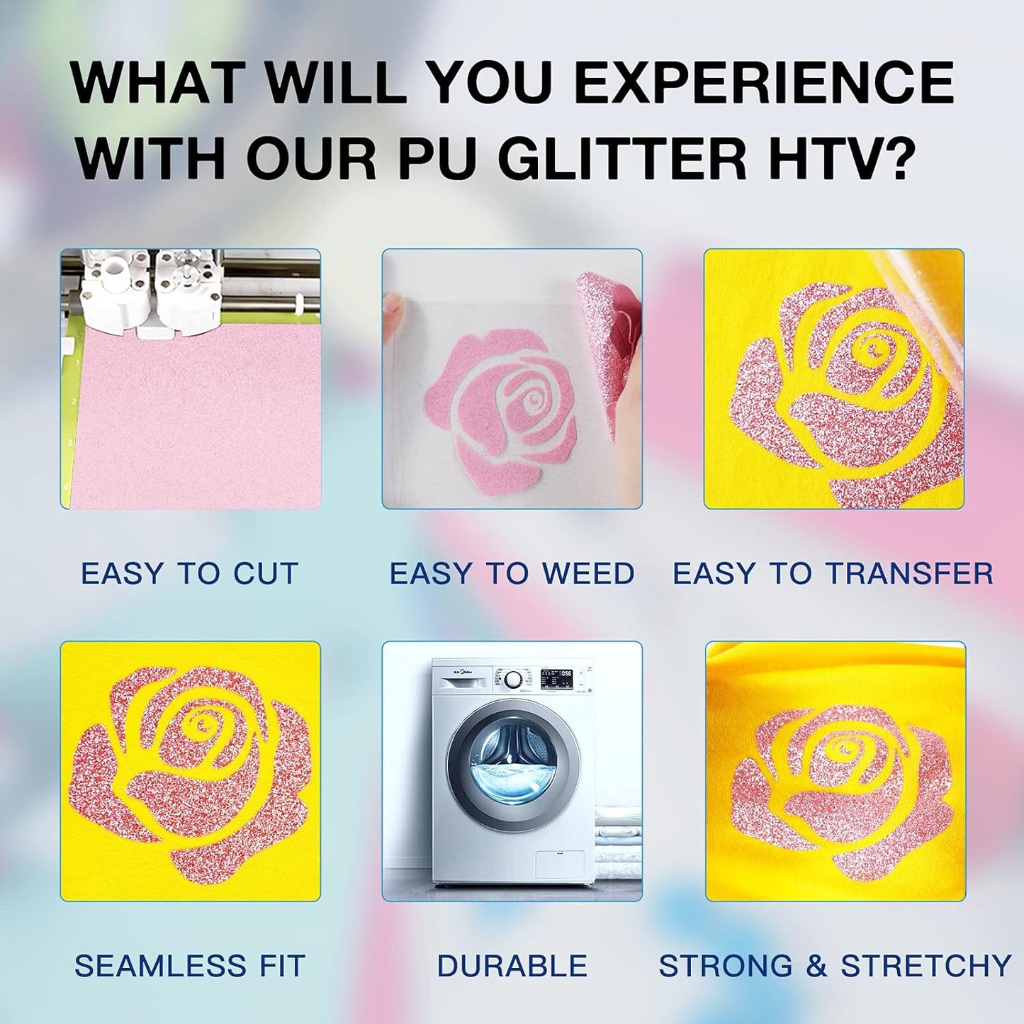 HTVRONT Pink Glitter HTV Heat Transfer Vinyl Rolls - 10" x 8ft Pink Glitter HTV Vinyl for Shirts, Glitter Iron on Vinyl for All Cutter Machine - Easy to Cut & Weed for Heat Vinyl Design (Pink)