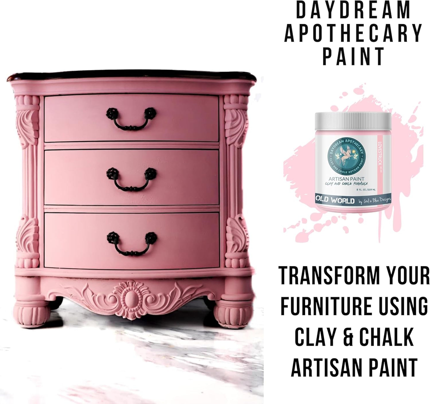 Daydream Apothecary Premium Chalk Style Paint for Furniture, Home Décor, Wood, DIY Interior Projects, Quick Dry, No Prep or Prime Needed, Matte Lite Pink - 8oz