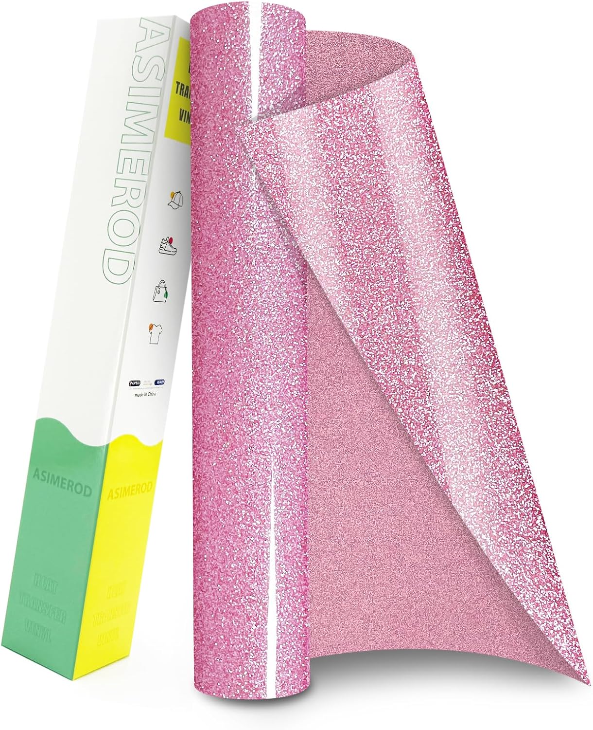 Glitter HTV Heat Transfer Vinyl Rolls- 12" x 10ft. Glitter Iron on Vinyl for DIY T-Shirts, Glitter for All Cutters, Heat Transfer Vinyl (Rosy Pink)