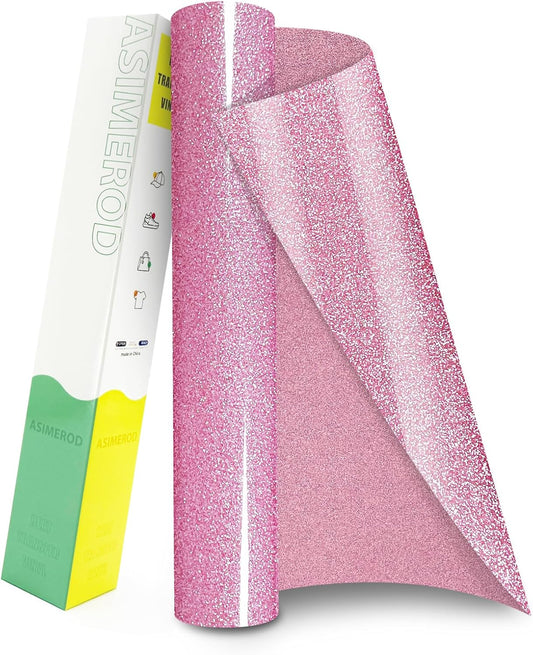 Glitter HTV Heat Transfer Vinyl Rolls- 12" x 10ft. Glitter Iron on Vinyl for DIY T-Shirts, Glitter for All Cutters, Heat Transfer Vinyl (Rosy Pink)