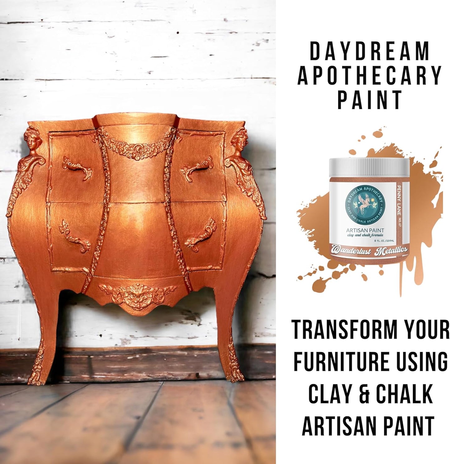 Daydream Apothecary Premium Chalk Style Paint for Furniture, Home Décor, Wood, DIY Interior Projects, Quick Dry, No Prep or Prime Needed, Matte Copper - 8oz