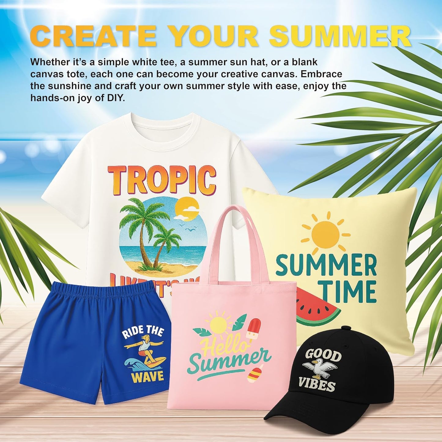 HTVJOYDO Iron-On Heat Transfer Paper for T-Shirts, 25 Sheets 8.5x11", Iron on Vinyl for Light Fabric, Printable Heat Transfer Vinyl for Inkjet Printer, Perfect for Summer Crafts