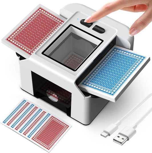 ShinePick Automatic Card Shuffler, Electric Shuffling Machine with 2000mAh Rechargeable Battery, Low Noise Card Shuffler - Automatic and Manual Mode for Poker, Phase 10, UNO, Skip-Bo