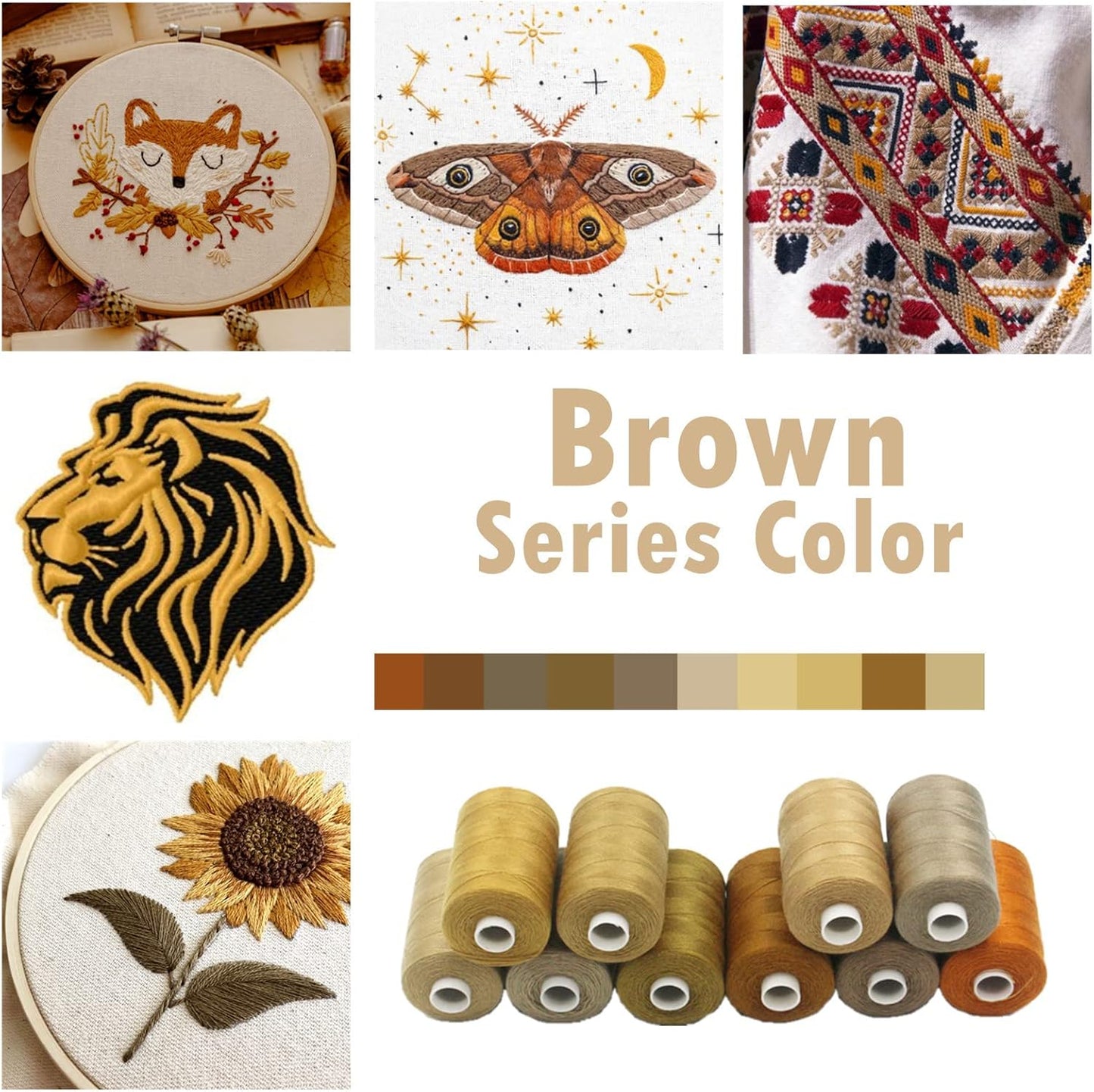 Simthread All Purpose Sewing Thread, 10 Spool Assorted Brown Series 1000 Yards Each Bobbin Polyester Thread for Sewing, Handy Polyester Sewing Threads for Sewing Machine - (Brown Series)