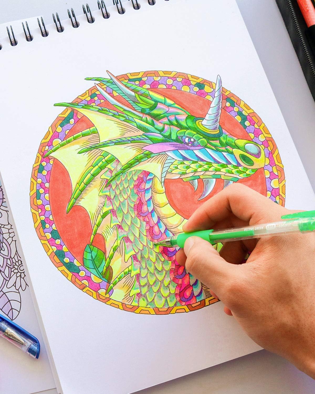 ColorIt Colorful Dragons Adult Coloring Book, Volume I - 50 Single-Sided Designs, Thick Smooth Paper, Lay Flat Hardback Covers, Spiral Bound, Dragon Coloring Pages