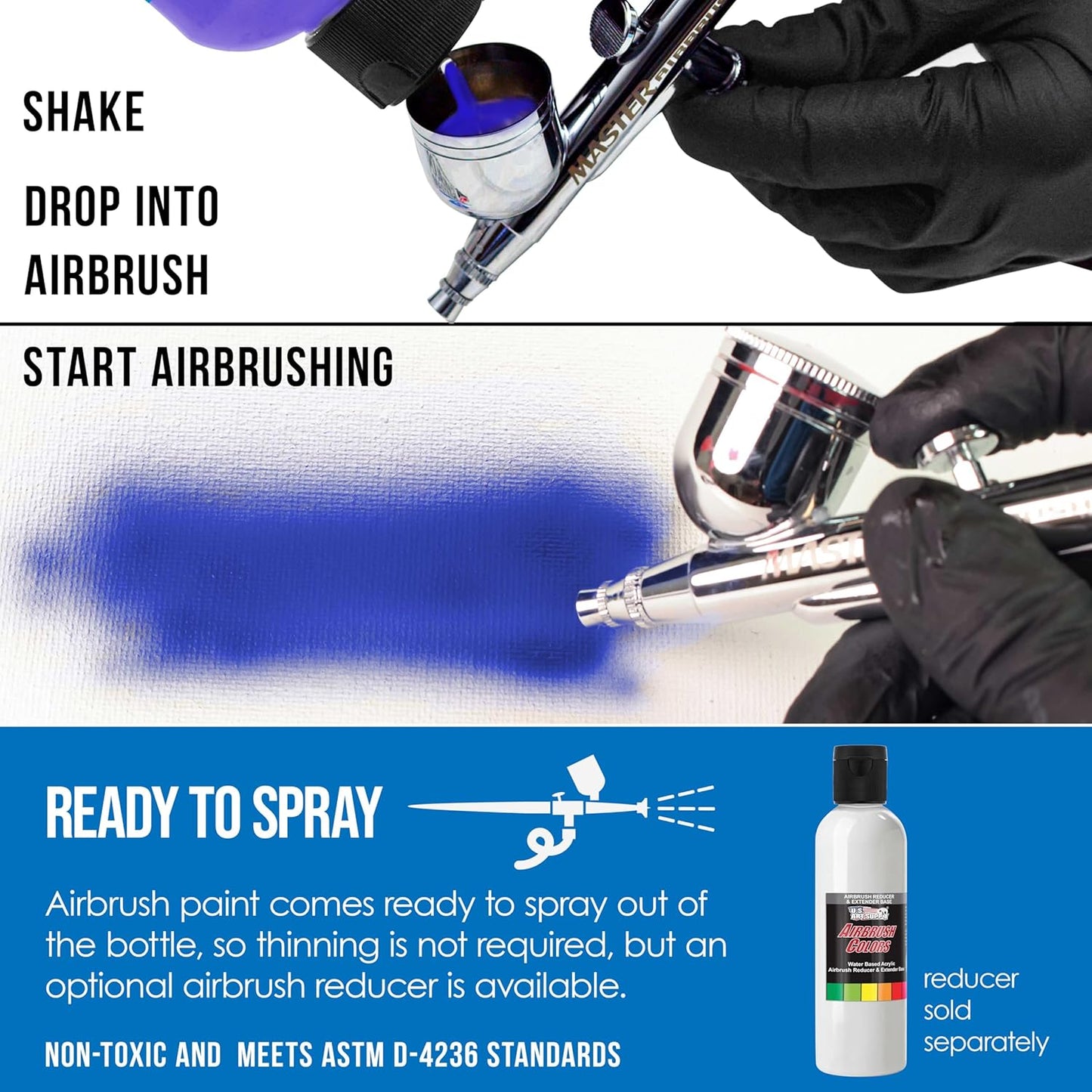 U.S. Art Supply Opaque Lake Blue Acrylic Special Effects Airbrush Paint - 8oz Ready to Spray Air Brush Paint for Nails, Models, Fabric - Water-Based Air Brush Painting