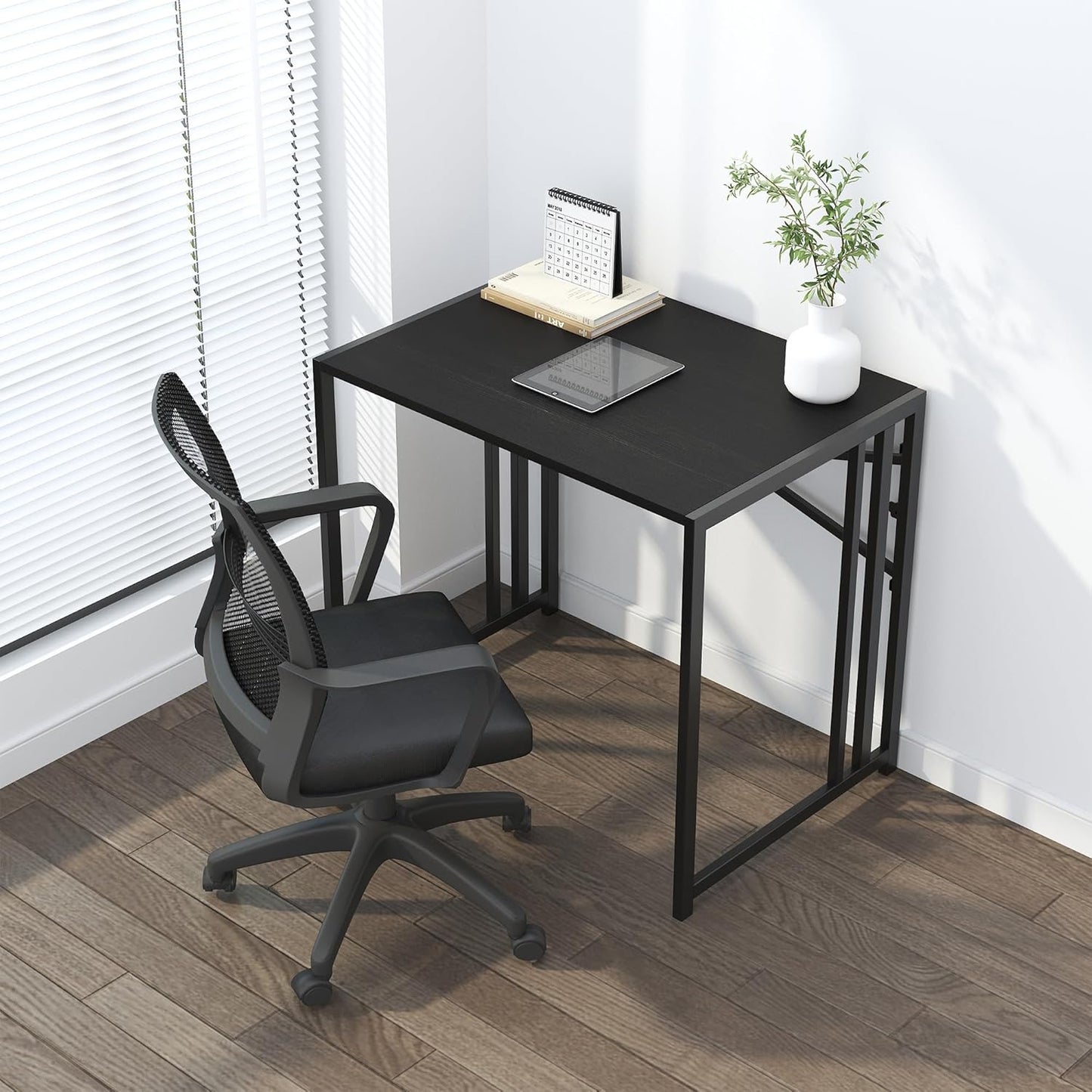 Lutown Teen Folding Computer Desk - 32 inch, Writing & Gaming, Small Space Office Desk, Black, No Assembly Required