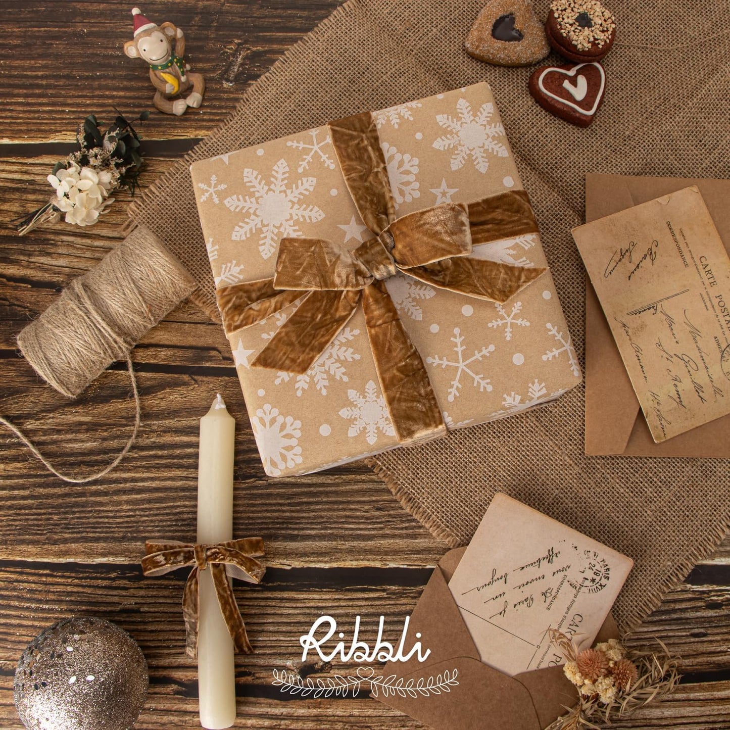 Ribbli Khaki Velvet Ribbon 3/8 Inches Luxury Crinkled Brown Christmas Ribbon for Gift Wrapping Crafts Home Decor-Continuous 10 Yard