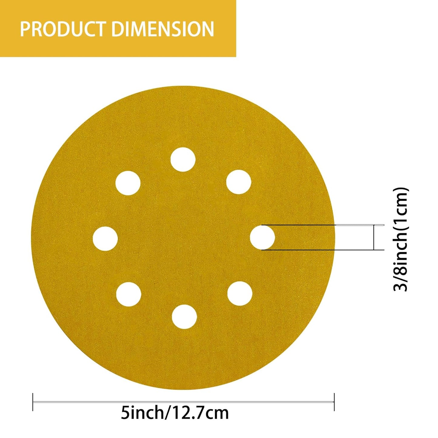 150PCS 600 Grit Gold Sanding Discs, 5-Inch 8-Hole Sandpaper for Random Orbital Sander,for Automotive or Woodworking