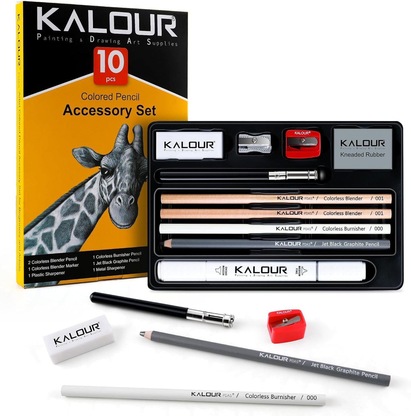 KALOUR Colored Pencil Accessory Kit,with Blenders,Erasers and Sharpener.perfect for Blending Softening Edges,ideal for Coloring Book,Art Supplies for Artists Beginners