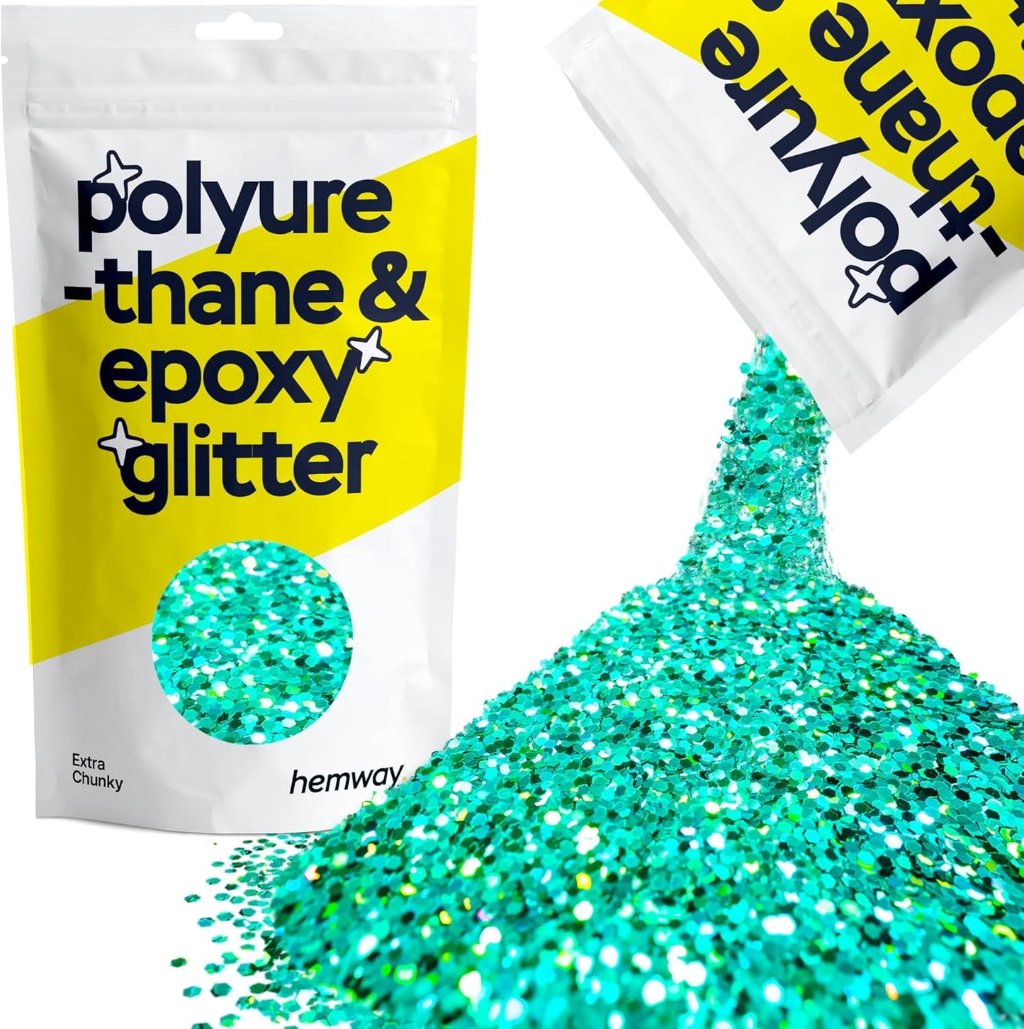 Hemway Polyurethane & Epoxy Resin Glitter 100g / 3.5oz Metallic Crystal Flake Additive for Flooring Jewelry Tumblers Glass Pigment - Extra Chunky (1/24" 0.040" 1mm) - Turquoise Blue Holographic