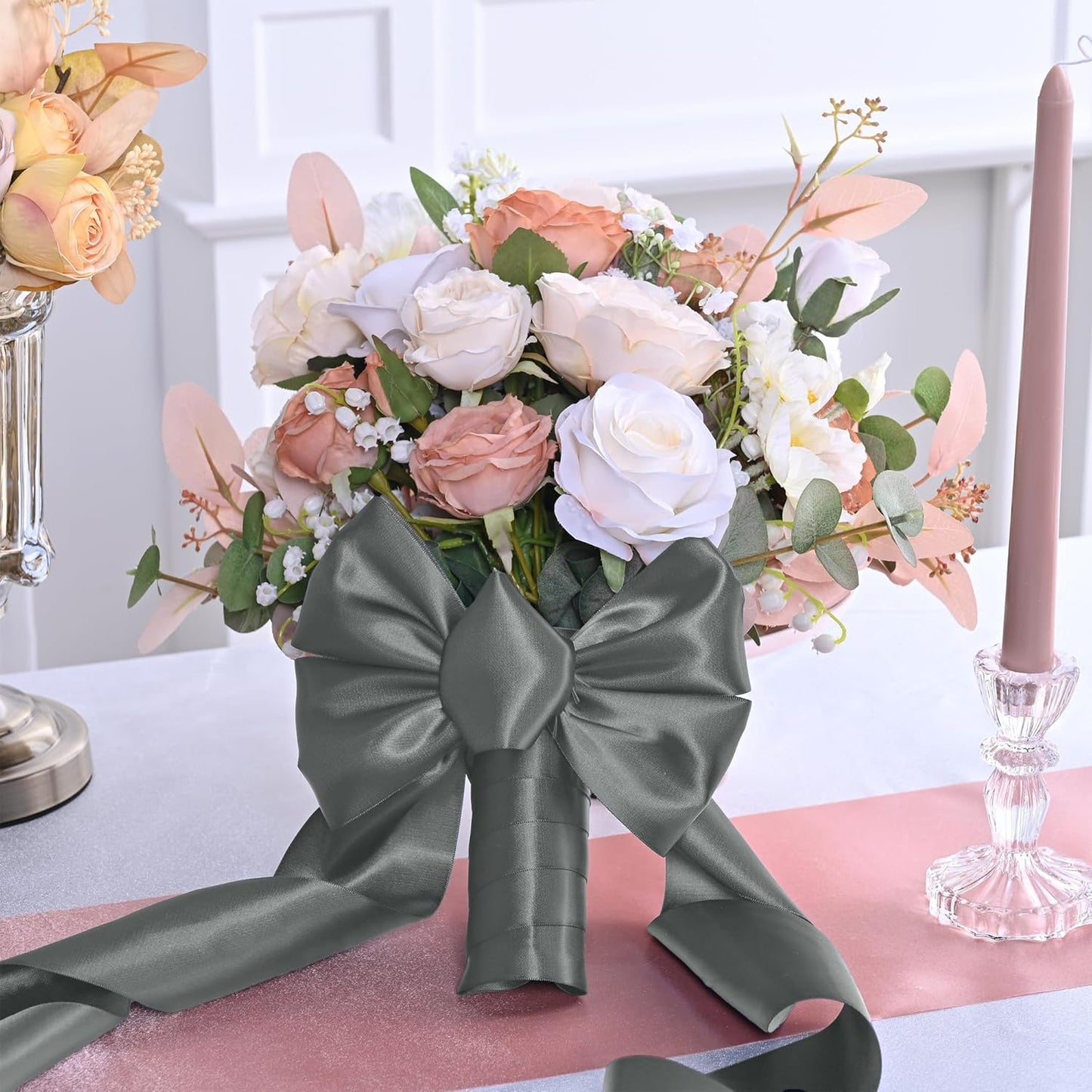 Silver Satin Ribbon 3 Inch X 15 Yards Solid Color Double Faced Ribbons Perfect for Crafts Wedding Decor Bow Making Arts Sewing and More