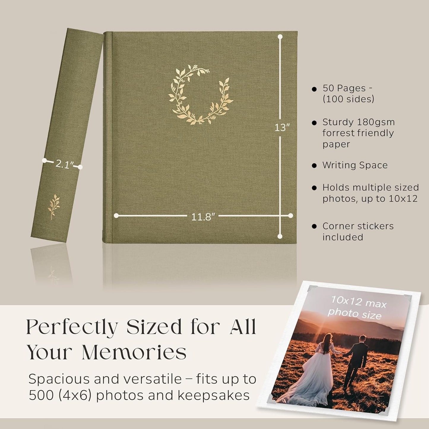 Premium Scrapbook Album – Photo Album with Writing Space – 100 Pages for Multiple Sizes 4x6, 5x7, 6x8, 8x10 – Holds 500 Photos – Wedding, Baby, Travel & Family Memories