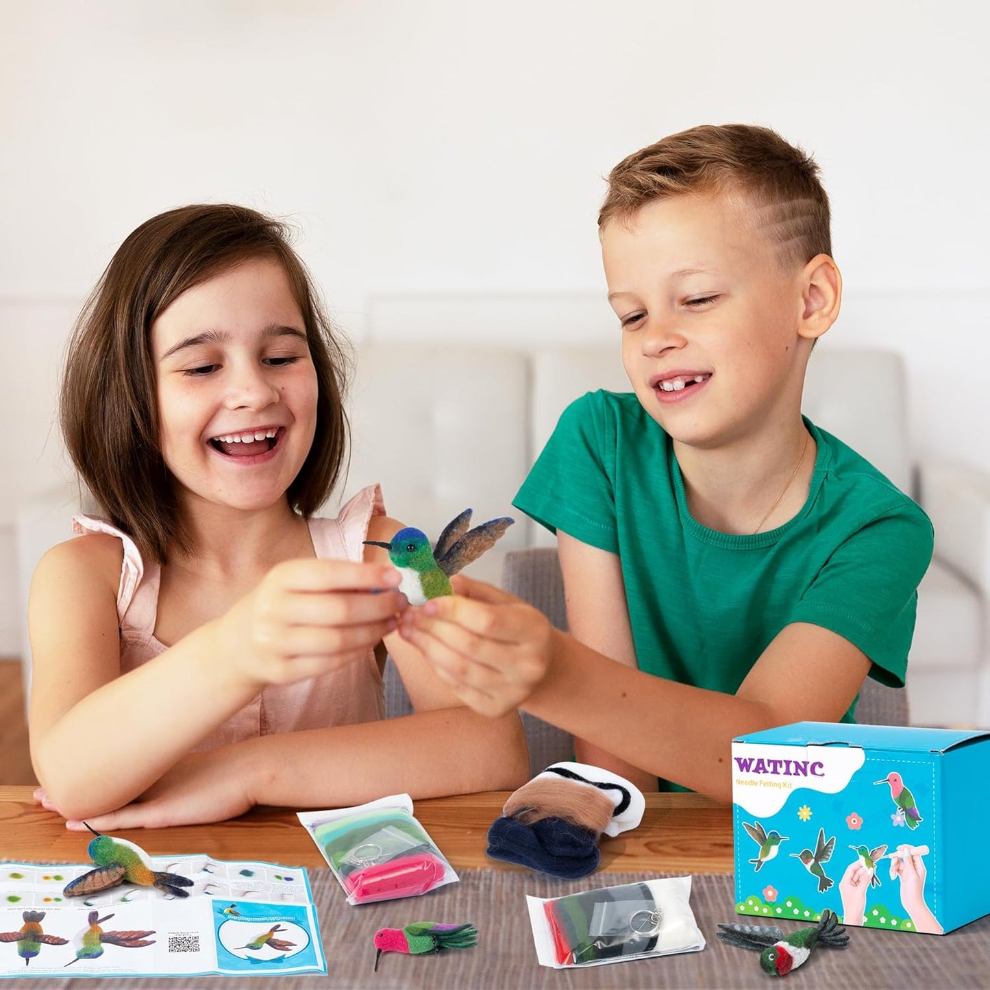 WATINC Needle Felting Kit - 3 Set Unique Different Cute Doll Wool Felt Needle Tools Foam Pad Instruction, DIY Home Decoration Craft Party Supplies for Art Work Starter Beginners (Hummingbird)