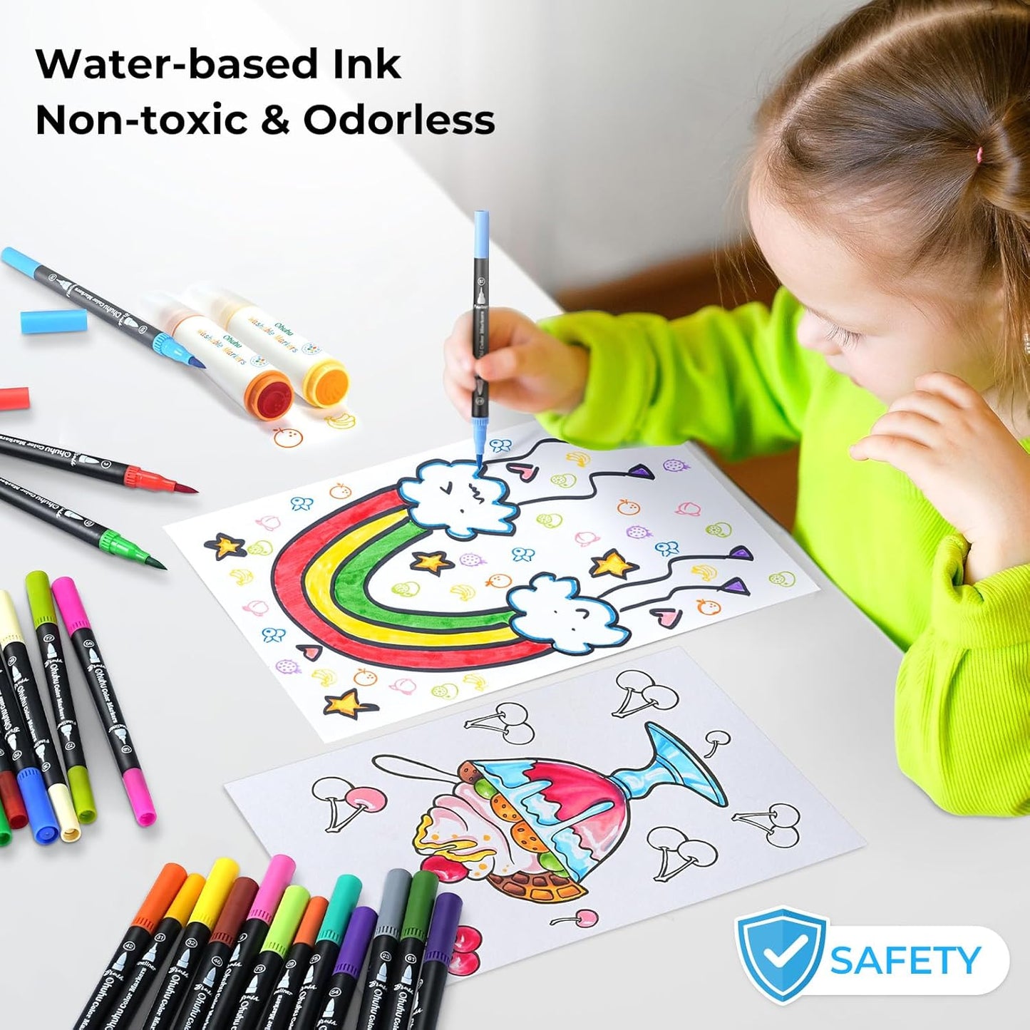 Ohuhu Markers for Adult Coloring Books No Bleeding 120 Colors Coloring Markers Water-based Dual Tips Fineliner & Brush Drawing Pens Art Pens for Kids Adults Sketch Journal - Maui - Black