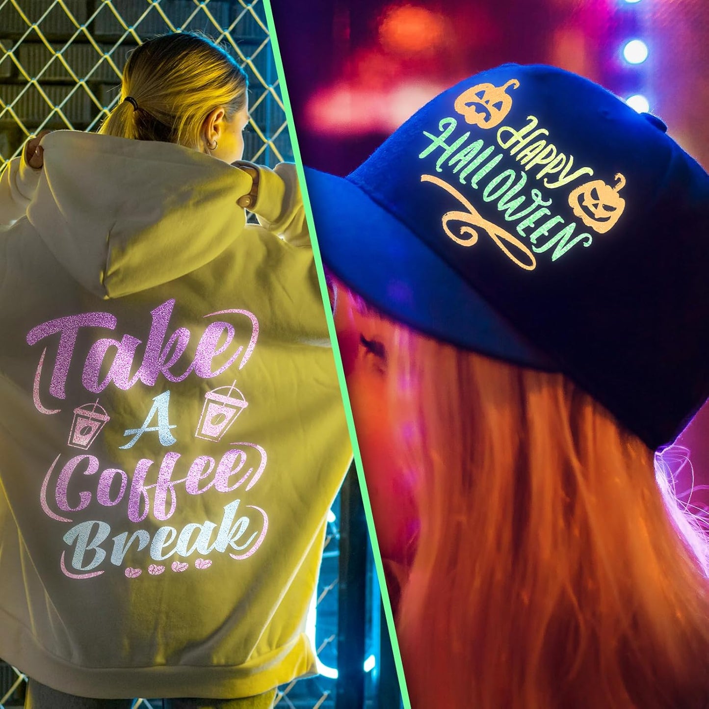 GIRAFVYINL Reflective HTV Heat Transfer Vinyl,Refelctive Iron on Vinyl Neon Vinyl - 12" X 12" Iron on Vinyl for T-Shirt,Fabric,6 Vinyl Sheets