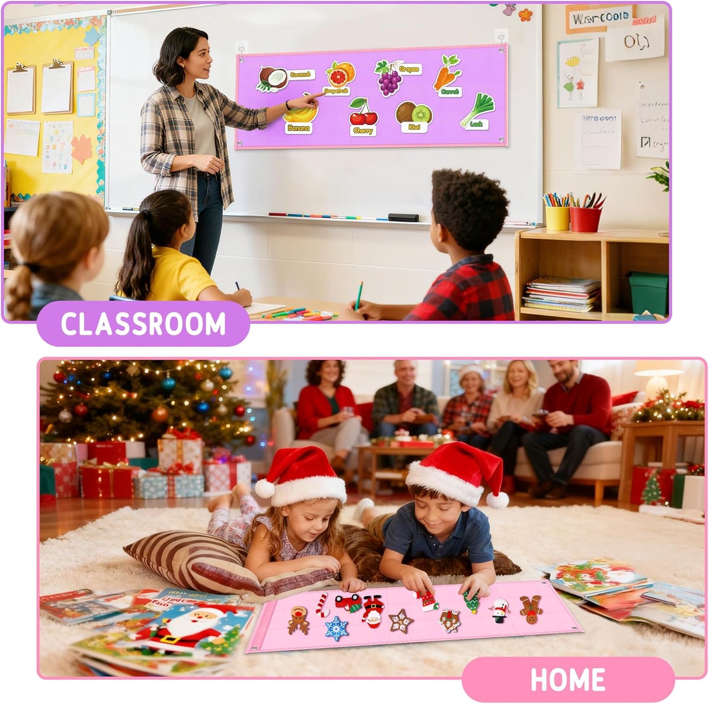 Foldable Felt Board - Double-Sided Flannel Story Board for Preschool Learning, Interactive Storytelling & Play | 33" x 12" Portable Felt Play Board for Home & Classroom Use (Pink)