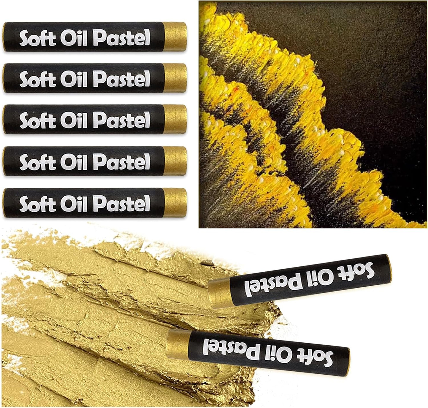 qianshan Soft Oil Pastels Set of 5 Single Colors,Non Toxic,Soft Texture Vibrant and Creamy Oil Crayons Pastels Art Supplies For Professional Artists Beginners Drawing.Gold