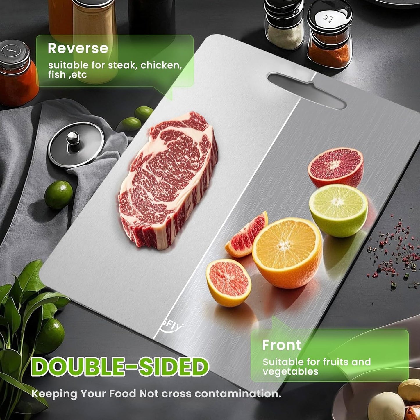 New Titanium Cutting Board - 100% Pure Titanium Cutting Boards For Kitche,Easy to clean, Double-sided food-grade Cutting Board For Meats, Fruits And Vegetables (13 * 9)
