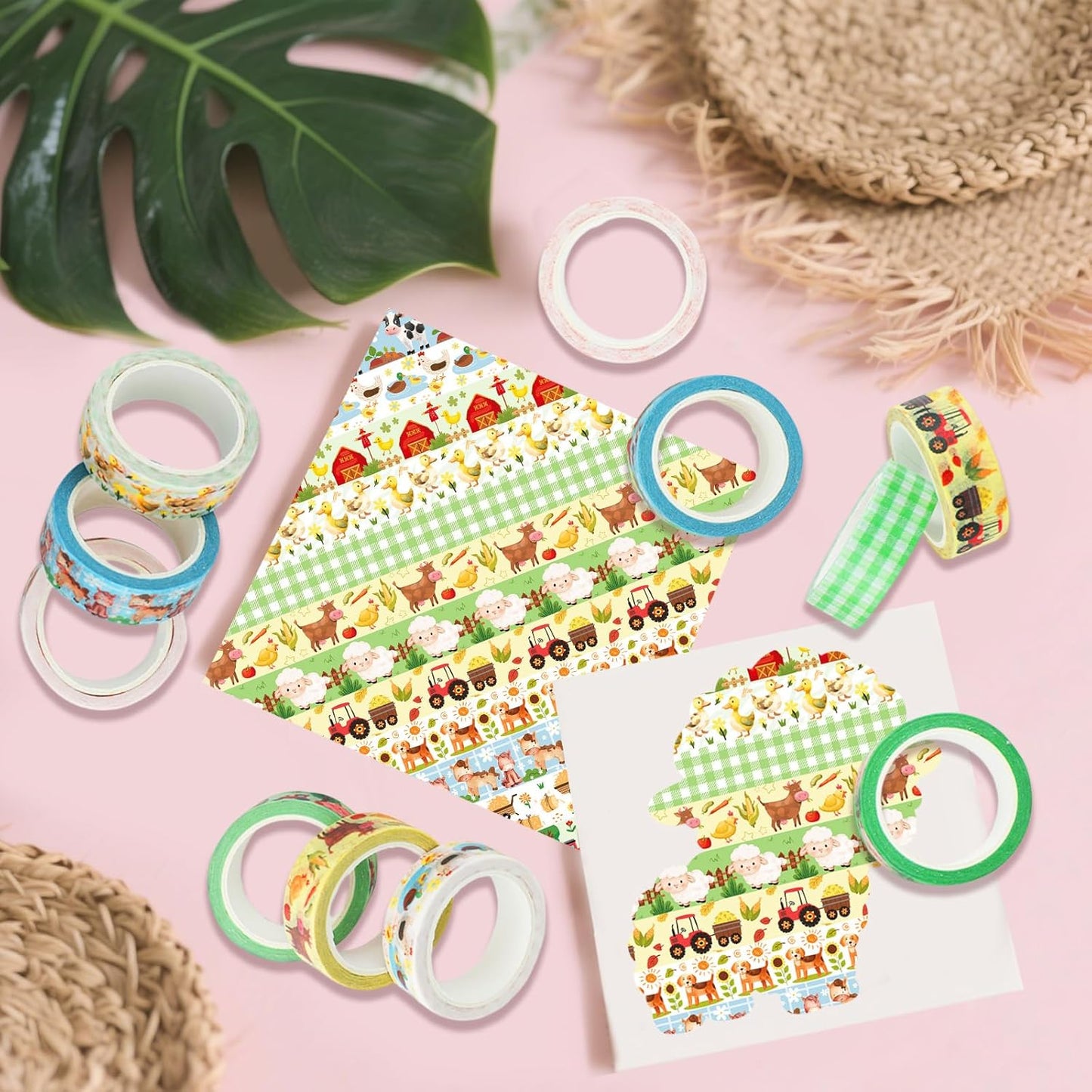 12 Rolls Farm Animals Washi Tape Set, Farmhouse Cow Sheep Pig Ducks Decorative Tapes, Fall Cute Cartoon Masking Tape for Journaling Scrapbook Journals Planners DIY Crafts Christmas Party Decor 16.4FT