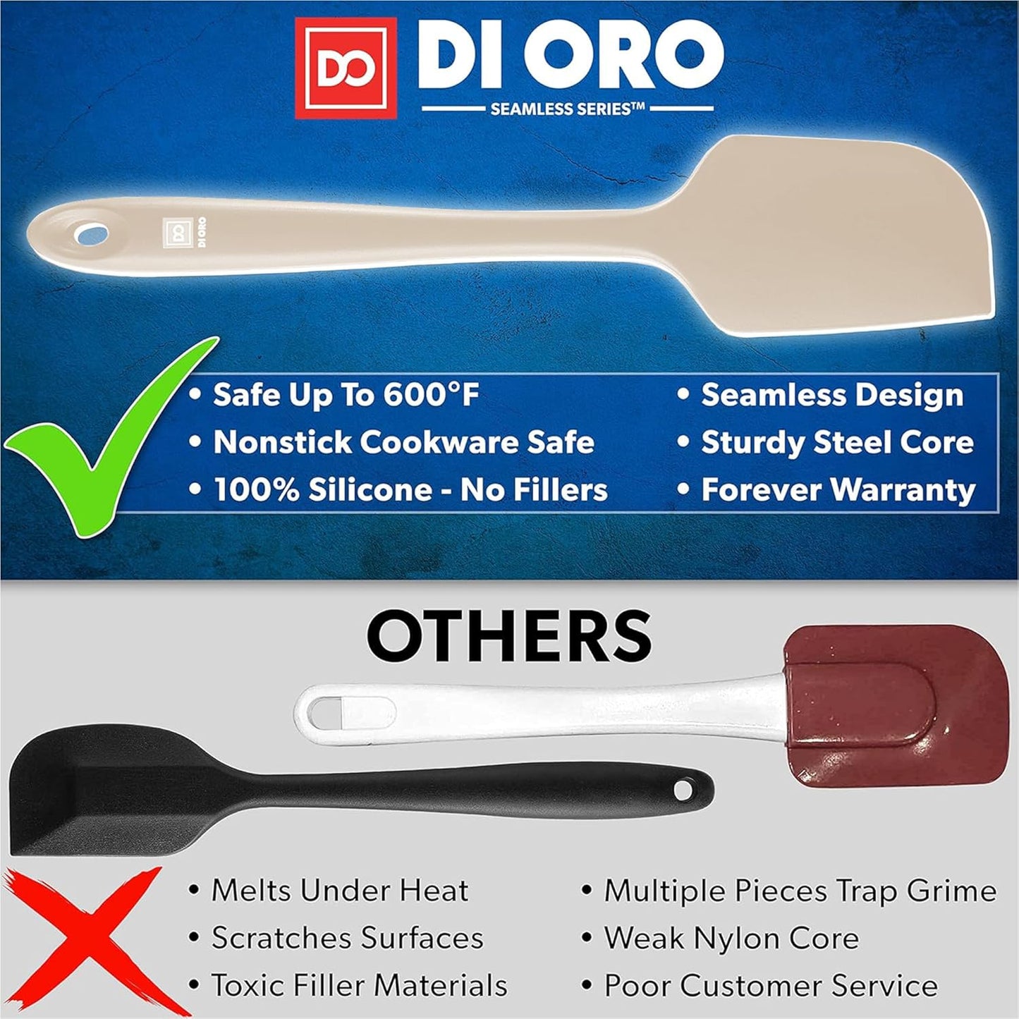 DI ORO Silicone Spatula - 600°F Heat-Resistant Rubber Kitchen Spatula for Baking, Scraping, & Mixing - BPA Free Nonstick Cookware Safe Flexible Utensil for Cooking - Dishwasher Safe (Clay)