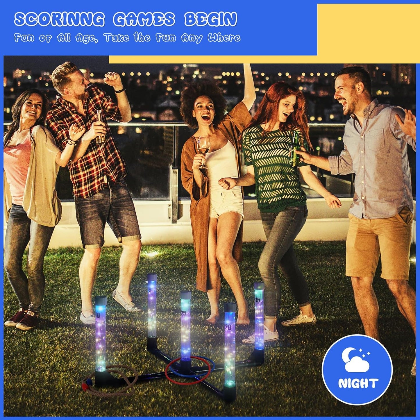 YEEA LED Ring Toss Game for Kids, Adults | Glow in The Dark LED Outdoor Yard Games | Perfect for Camping, Beach, and Backyard Family Gatherings
