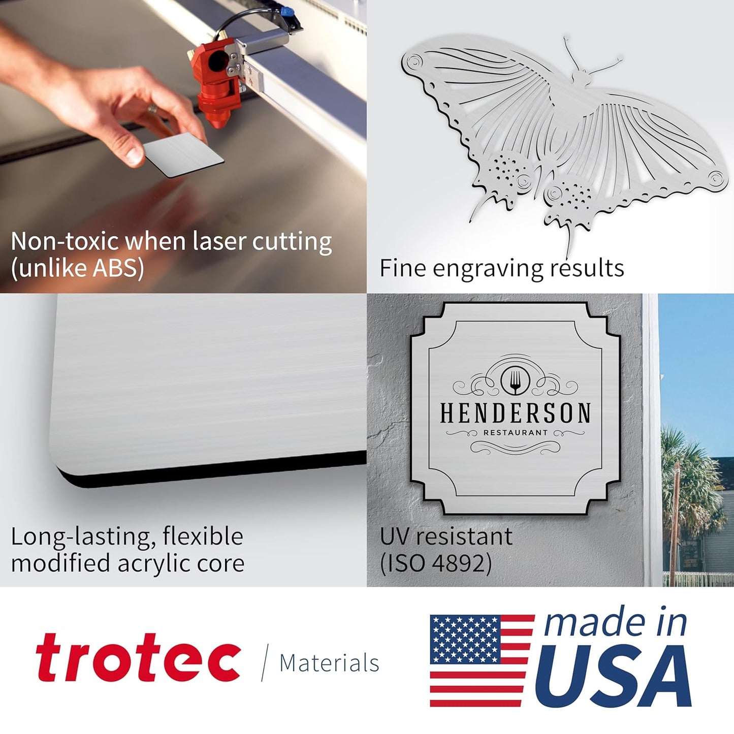 Trotec | Metallic Looking Acrylic Sheet | 12"x20"x1/16, 4 Pcs | Brushed Silver/Black | Metallic Finish - Scratch Resistant for Laser Engraving & Cutting,Printing,Glowforge,Name Plate | USA Made