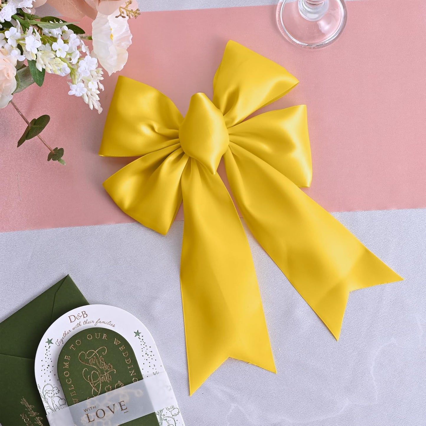 Yellow Gold Satin Ribbon 3 Inch X 15 Yards Solid Color Double Faced Ribbons Perfect for Crafts Wedding Decor Bow Making Arts Sewing and More