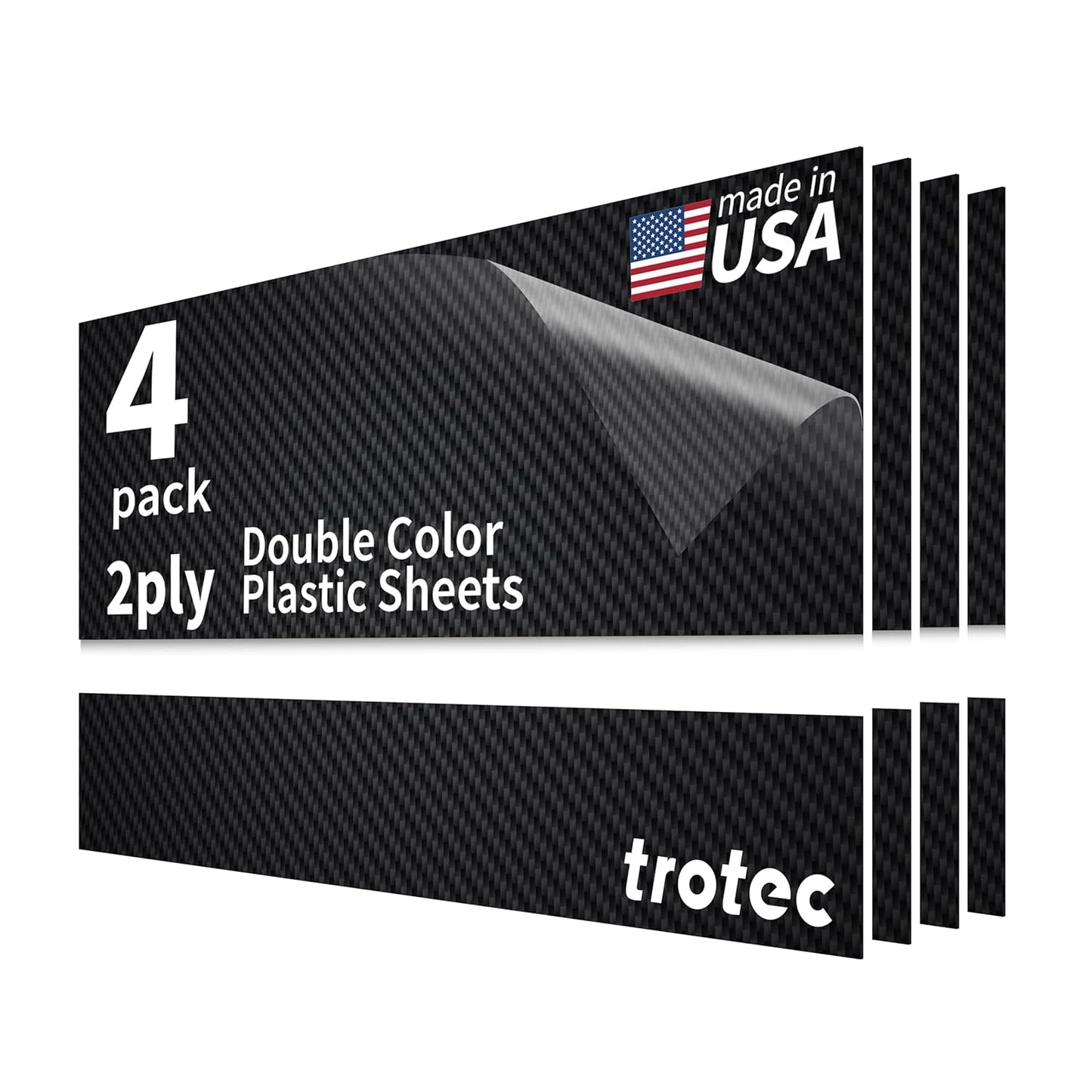 Trotec TroLase | 12"x24"x1/16", 4 Pcs | Carbon/White | 2 Ply | Modified Acrylic | Laser Engraving Double Color Plastic Sheet | Engraving Blanks for Laser, Saw, Guillotine | Made in USA