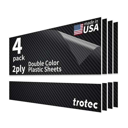 Trotec TroLase | 12"x24"x1/16", 4 Pcs | Carbon/White | 2 Ply | Modified Acrylic | Laser Engraving Double Color Plastic Sheet | Engraving Blanks for Laser, Saw, Guillotine | Made in USA