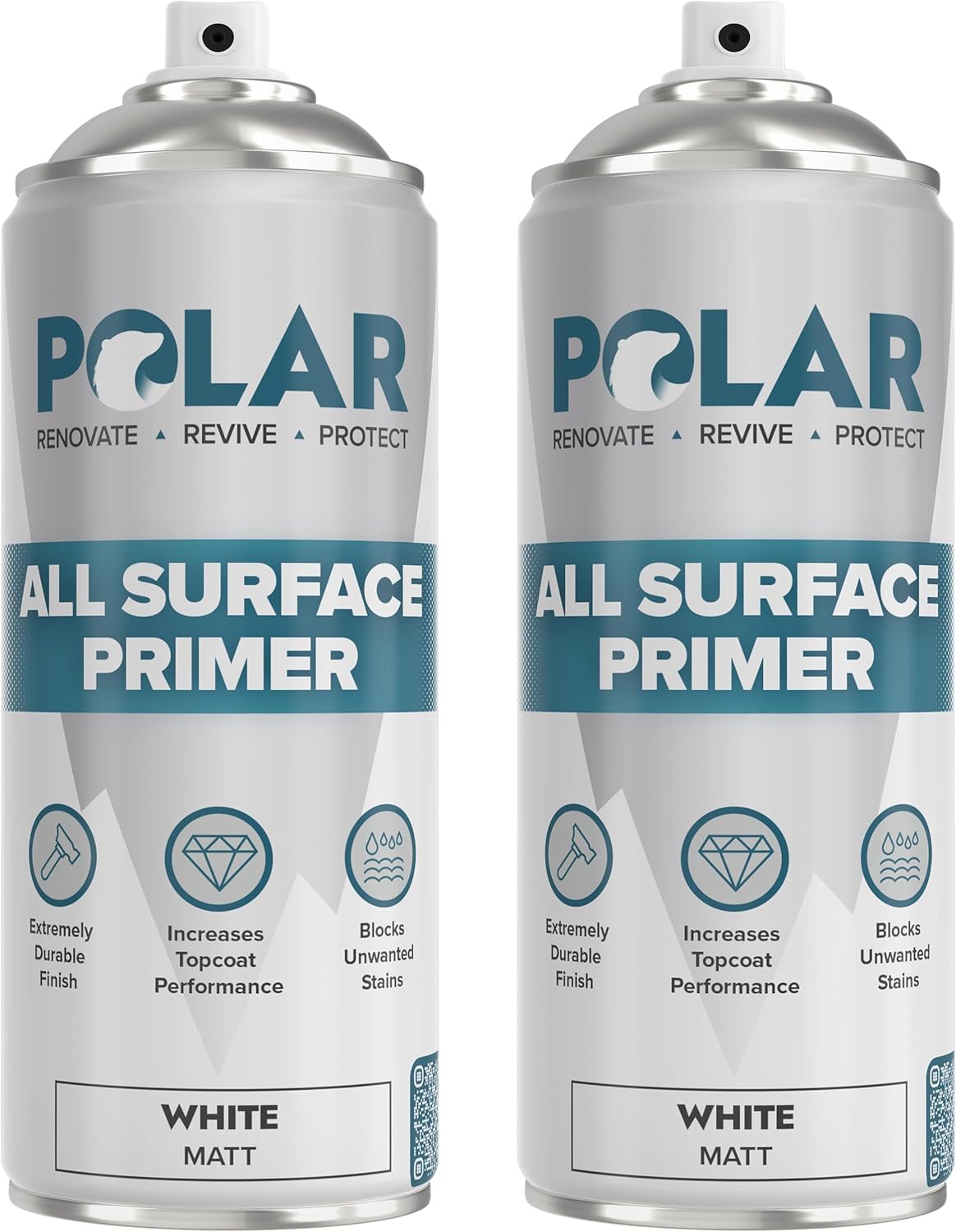Polar All Surface Primer Matte White - 2 x 13.5 Fl Oz - Ideal for Wood, Metal, Plastic, Brick - Enhanced Adhesion & Quick Drying