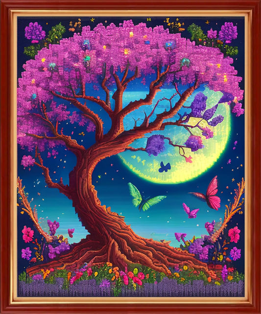 Dimensean Stamped Cross Stitch Kits Full Range of Embroidery Patterns Starter Kits for Beginners Adult or Kids DIY Cross Stitches Needlepoint Kits 11CT-Colorful Tree Moon 15.7x19.7 inch