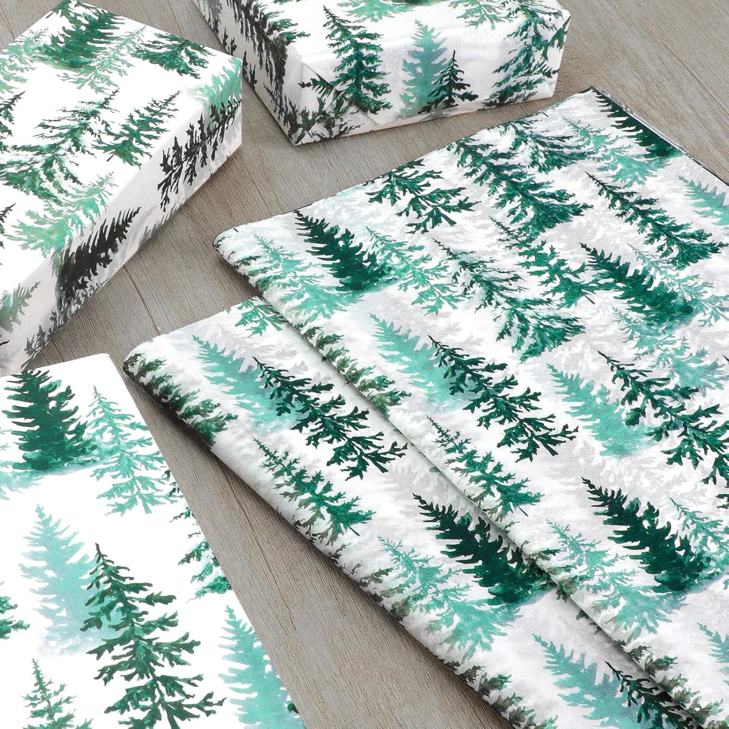 100 Sheets Christmas Tree Tissue Paper, 20x14in Forest Style Wrapping Tissue Watercolor Xmas Tree Art Tissue for Xmas Party Gift Bag Fillers Winter Party Decor (Blush Green)