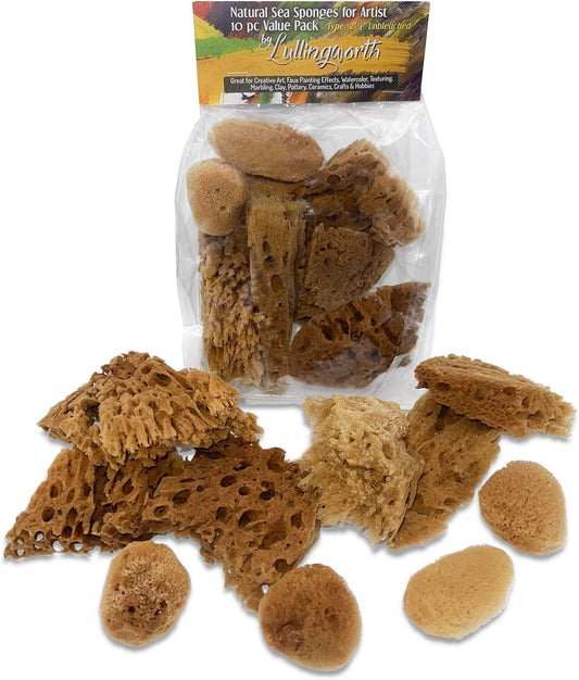 Lullingworth® Artist Natural Sea Sponges: Unbleached 10 Pack 2"-4" Value Set; Creative Art, Faux Painting Effects, Watercolor, Texturing, Marbling, Clay, Pottery, Ceramics, Crafts & Hobbies